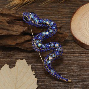 Blue Rhinestone snake Pin Broach